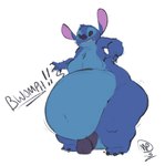 2023 alien anthro belly belly_expansion big_belly biped blue_body blue_fur blue_nose butt butt_expansion bwomp chest_tuft claws colored_sketch disney expansion experiment_(lilo_and_stitch) featureless_chest finger_claws fur genitals head_tuft hi_res huge_belly humanoid_genitalia humanoid_penis hyper_pear lilo_and_stitch male maxpany navel penis purple_penis simple_background sketch solo standing stitch_(lilo_and_stitch) tuft weight_gain white_background wide_hips