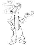 anthro cigarette claws clothing dark_nose hat headgear headwear male open_mouth simple_background smoking solo teeth_showing toony white_background thegreatmatsutzu disney who_framed_roger_rabbit toon_patrol wheezy mammal mustelid musteline true_musteline weasel monochrome sketch