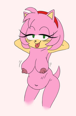 accessory anthro bangle bedroom_eyes belly big_belly black_nose breasts clothing eyelashes female genitals gloves grin hands_behind_head handwear headband jewelry narrowed_eyes nipples nude nude_female pointy_ears pubes seductive smile solo tail tongue tongue_out vulva alien-ado sega sonic_the_hedgehog_(series) amy_rose eulipotyphlan hedgehog mammal monochrome sketch