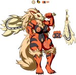 anthro arcanine arcubone big_breasts breasts claws club_(weapon) cubone cyra female generation_1_pokemon genitals hand_on_hip hi_res holding_object holding_weapon hybrid kiyoshi_fox little-gray-bunny looking_at_viewer mask melee_weapon model_sheet muscular muscular_female navel nintendo nipples nude pokemon pokemon_(species) pubes pussy scar simple_background skull_mask solo standing thick_thighs toe_claws weapon weapon_on_shoulder white_background