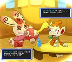 absurd_res ambiguous_gender anthro anzzu beverage carrying_another chimchar dialogue english_text fangs feral furniture generation_2_pokemon generation_3_pokemon generation_4_pokemon group hi_res humor inside nintendo pokemon pokemon_(species) pokemon_mystery_dungeon shuckle sitting spike_chunsoft spinda spiral_eyes standing table teeth text trio
