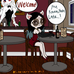 ambiguous_gender angry anthro bar blind_date container cup date_pov drinking_glass female glass glass_container glass_cup solo speech_bubble wine_bottle wine_glass kawinski cartoon_hangover the_summoning claire_(the_summoning) felid feline mammal 1:1