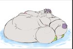 4_horns anthro arm_tuft belly big_belly big_cheeks big_moobs chubby_cheeks clothed clothing double_chin elbow_tuft floating fur hair horn huge_belly huge_cheeks hyper hyper_belly inflatable inner_tube light_body light_fur male moobs morbidly_obese morbidly_obese_anthro morbidly_obese_male multi_horn nipples nude obese obese_anthro obese_male overweight overweight_anthro overweight_male partially_submerged pink_nipples purple_hair simple_background solo topless topless_male tuft water white_background wubbawolfy lifewonders tokyo_afterschool_summoners behemoth_(tas) monster hi_res