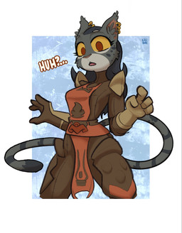 amber_eyes anthro armor bottomwear clothed clothing ear_piercing ear_ring female fur fur_markings gloves hair handwear loincloth markings piercing ring_piercing solo tail lilidae microsoft the_elder_scrolls felina'ma felid feline khajiit mammal hi_res