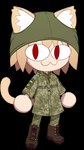 ambiguous_gender anthro armor blonde_hair boots camo camo_clothing camo_print cat_tail clothing combat_boots footwear furgonomics green_helmet hair headgear helmet looking_at_viewer military_helmet military_jacket military_pants military_uniform owo patch_(fabric) pattern_clothing politics red_eyes shoes solo text tryzub ukraine ukrainian_flag uniform frankotyk russo-ukrainian_war tsukihime type-moon neco-arc animal_humanoid cat_humanoid felid felid_humanoid feline feline_humanoid humanoid mammal mammal_humanoid 2022 alpha_channel digital_media_(artwork) hi_res translated ukrainian_text