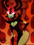 clothed clothing crossgender detailed_background dress female green_body green_skin open_mouth solo usagi_star samurai_jack aku demon humanoid 3:4 hi_res