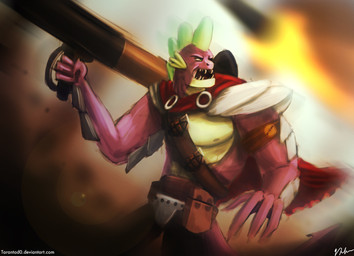 explosives grenade male purple_body ranged_weapon solo tail text weapon tarantad0 friendship_is_magic hasbro my_little_pony mythology team_fortress_2 valve valve_corporation soldier_(team_fortress_2) spike_(mlp) dragon mythological_creature mythological_scalie scalie 2012 crossover english_text hi_res url