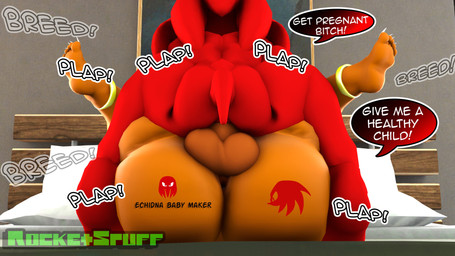 anthro anus balls balls_deep bed big_balls big_butt butt butt_tattoo claws duo female from_front_position furniture genitals gold_(metal) gold_anklet gold_jewelry head_icon huge_balls huge_butt impregnation_attempt jewelry lying lying_on_bed male male/female mating_press on_back on_bed penetration plap plap_(sound) rear_view sex speech_bubble spread_legs spreading tattoo text thick_thighs toe_claws rocketspuff sega sonic_the_hedgehog_(series) knuckles_the_echidna rouge_the_bat bat echidna mammal monotreme 16:9 3d_(artwork) 4k absurd_res digital_media_(artwork) english_text hi_res widescreen