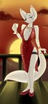 anthro breasts cleavage clothed clothing dress female fur jewelry looking_at_viewer smile solo white_body white_fur blackbetty helena_(blackbetty) canid canine fennec_fox fox mammal true_fox hi_res