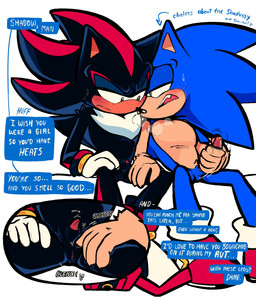 anthro aroused becoming_erect black_body black_fur black_nose blue_body blue_fur blush blush_lines bodily_fluids bottomless bottomless_anthro bottomless_intersex bottomless_male bottomless_maleherm chest_tuft clothed clothing dirty_talk duo footwear fur genitals gloves green_eyes hand_on_leg hand_on_thigh handwear humanoid_hands intersex male maleherm red_body red_eyes red_fur shoes speech_bubble sweat sweatdrop talking_to_another talking_to_partner tan_body tan_inner_ear text topless topless_anthro topless_intersex topless_male topless_maleherm tuft vulva white_body white_clothing white_fur white_gloves white_handwear mercurio-shadowz sega sonic_the_hedgehog_(series) shadow_the_hedgehog sonic_the_hedgehog eulipotyphlan hedgehog mammal 2025 digital_drawing_(artwork) digital_media_(artwork) english_description english_text hi_res