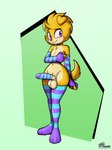 anthro armwear balls blush clothed clothing cock_sock crossdressing elbow_gloves femboy footwear genitals gloves handwear looking_at_viewer male mostly_nude penis penis_clothing programmer_socks purple_eyes socks solo wide_hips yellow_body fourssss sega sonic_the_hedgehog_(series) artie_the_dog fan_character canid canine canis domestic_dog mammal 2024 hi_res