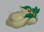 ambiguous_gender anthro belly belly_rolls big_belly big_butt big_tail brown_eyes butt chubby_cheeks deep_navel double_chin fat_rolls green_body green_tail grey_background huge_belly huge_butt hyper hyper_belly leg_rolls moobs morbidly_obese morbidly_obese_ambiguous navel obese obese_ambiguous overweight overweight_ambiguous simple_background solo tail tan_belly thick_tail 2and2make22 sirius_the_snivy third-party_edit nintendo pokemon generation_5_pokemon pokemon_(species) snivy 2024 artist_name color_edit colored digital_media_(artwork) shaded