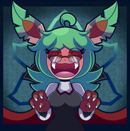 anthro anthrofied cape claws clothed clothing costume eyewear fangs female fur glasses hair holidays looking_at_viewer open_mouth pokemorph red_eyes smile solo symbol teeth tongue yellow_body yellow_fur mintyspirit halloween nintendo pokemon fan_character sunnyleafeon_(mintyspirit) eeveelution generation_4_pokemon leafeon mammal pokemon_(species) vampire 2019 absurd_res digital_media_(artwork) hi_res