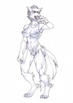 anthro breasts camel_toe clothing female genitals leotard nipple_outline nude pussy scar solo standing translucent translucent_clothing autumm_airwave canid canine mammal graphite_(artwork) greyscale monochrome traditional_media_(artwork)