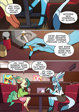 anthro beverage blue_body blue_eyes booth cigarette dialogue drinking_straw duo eyelashes female restaurant sitting text odeko-yma nintendo pokemon pokemon_mystery_dungeon spike_chunsoft glaisha_(odeko-yma) ivee_(odeko-yma) alcremie eeveelution generation_1_pokemon generation_4_pokemon generation_8_pokemon glaceon leafeon pikachu pokemon_(species) 2025 absurd_res digital_media_(artwork) english_text hi_res