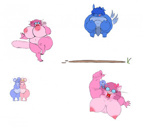 accessory anthro big_breasts big_penis blue_hair breasts female foreskin genitals group hair hair_accessory hair_ribbon hand_holding hug huge_breasts male mud nipples nude nude_female nude_male penis pink_hair puffy_nipples ribbons shocked size_difference small_penis tail tail_motion tailwag thick_thighs tongue tongue_out vulva chunkyoreo canid canine canis domestic_cat domestic_dog felid feline felis mammal mouse murid murine rodent hi_res