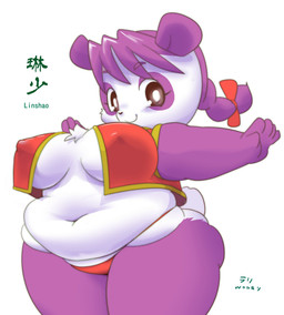 4_fingers accessory anthro arms_out bangs belly big_belly big_breasts black_eyes black_nose breasts cheek_tuft chest_tuft clothed clothing curvy_figure eyebrow_through_hair eyebrows eyelashes facial_tuft female fingers fur hair hair_accessory hair_ribbon looking_at_viewer multicolored_body multicolored_fur navel nipple_outline overweight overweight_female ponytail purple_body purple_fur purple_hair red_clothing red_ribbon red_topwear red_underwear ribbons simple_background skimpy slightly_chubby slightly_chubby_female smile solo text thick_thighs thong topwear translucent translucent_hair tuft two_tone_body two_tone_fur underwear voluptuous white_background white_body white_fur woory linshao_(woory) bear giant_panda mammal 2022 artist_name character_name english_text hi_res japanese_text portrait shaded three-quarter_portrait