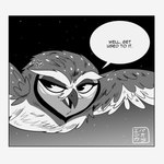 annoyed beak border dialogue feathers female feral gradient_background grey_body grey_feathers night simple_background sky solo star starry_sky white_body white_border white_feathers kabuki-aku guardians_of_ga'hoole gylfie avian bird elf_owl owl true_owl 1:1 absurd_res hi_res monochrome