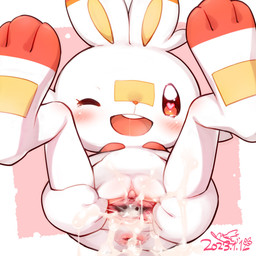 anthro anus blush bodily_fluids cum cum_drip cum_from_ass cum_in_ass cum_in_vagina cum_inside dripping female fur genital_fluids genitals heart_eyes heart_symbol leaking_cum looking_pleasured one_eye_closed open_mouth open_smile red_eyes smile solo spread_vulva spreading vulva white_body white_fur wink young cotora nintendo pokemon generation_8_pokemon lagomorph mammal pokemon_(species) scorbunny 1:1 2023 absurd_res dated hi_res