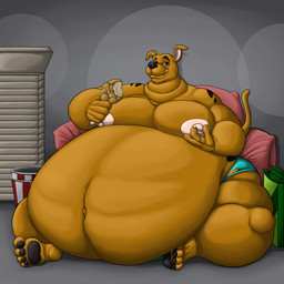 anthro belly box bucket chicken_meat clothing container eating food fried_chicken male meat moobs morbidly_obese navel nipples obese overweight pizza solo speedo swimwear wolfgerlion64 hanna-barbera scooby-doo_(series) scooby-doo canid canine canis domestic_dog great_dane mammal mastiff molosser 1:1 absurd_res hi_res