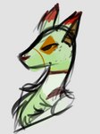 ambiguous_gender anthro arm_markings bald chest_tuft diamond_(marking) dipstick_ears ear_markings eye_markings facial_markings fur fur_markings fur_tuft green_body green_ears green_fur grey_background head_markings markings monotone_inner_ear multicolored_body multicolored_ears multicolored_fur multicolored_markings neck_markings orange_body orange_fur orange_inner_ear orange_markings pointy_ears prick_ears red_body red_ears red_fur red_markings shoulder_markings side_view simple_background snout snout_markings solo tuft two_tone_ears white_body white_fur the-lazy-llama tetrami_(tabbyseraph) unknown_species 2019 bust_portrait colored_sketch digital_drawing_(artwork) digital_media_(artwork) flat_colors portrait sketch nonbinary_(lore)