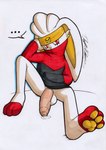 anthro balls big_balls big_penis bodily_fluids clothing floppy_ears foreskin genital_fluids genitals hoodie humanoid_genitalia humanoid_penis kerchief lop_ears male penis simple_background solo topwear white_background white_body rotten_owl nintendo pokemon generation_8_pokemon lagomorph mammal pokemon_(species) raboot absurd_res hi_res traditional_media_(artwork)