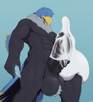 anthro ball_tuft balls beak biceps big_balls big_penis bodily_fluids condom cum erection excessive_cum excessive_genital_fluids feathers filled_condom genital_fluids genitals huge_balls huge_penis humanoid_genitalia humanoid_penis hyper hyper_genitalia hyper_penis male muscular muscular_anthro muscular_male nude pecs penis sexual_barrier_device simple_background solo tuft wearing_condom corrsk ahab_(ahugebird) accipitrid accipitriform avian bald_eagle bird eagle sea_eagle digital_media_(artwork) hi_res story story_in_description