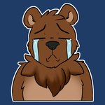 1:1 2023 anthro bear bearphones blue_background bodily_fluids brown_bear brown_body brown_fur crying digital_drawing_(artwork) digital_media_(artwork) eyes_closed flat_colors front_view fur grizzly_bear hi_res male mammal neck_tuft outline peperott reaction_image sad simple_background solo t_t tears tuft ursine white_outline
