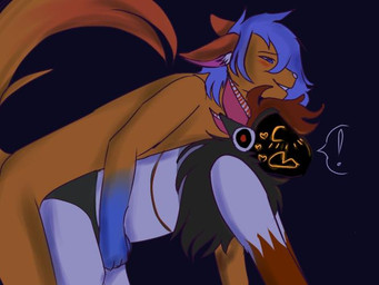 all_fours anthro anthro_on_anthro blue_body blue_eyes blue_fur blue_hair blush brown_body brown_fur brown_hair doggystyle duo exclamation_point from_behind_position fur grey_body grey_fur gynomorph hair heart_symbol intersex machine male male/male orange_body orange_face orange_fur pink_ears raised_tail red_body red_fur sex simple_background smile surprised tail white_body white_fur white_nose valenstudioz canid canine canis fox mammal protogen character_request