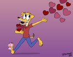 anthro barefoot blue_eyes feet fingers fur heart_symbol holidays male multicolored_body multicolored_fur pawpads pink_background shadow simple_background smile solo tan_body tan_fur teeth toes tongue two_tone_body two_tone_fur walking yellow_body yellow_fur doritohead valentine's_day wally_pembroke canid canine canis corgidor domestic_dog mammal mixed_breed 2018 artist_name digital_media_(artwork) hi_res signature