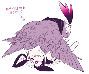 4_toes ambiguous_gender anisodactyl avian_feet duo feathered_wings feathers feet feral lying nude purple_body purple_eyes purple_feathers talons text toes wings sizma jojo's_bizarre_adventure stardust_crusaders iggy_(jjba) pet_shop_(jjba) avian bird boston_terrier canid canine canis domestic_dog falcon falconid hunting_dog mammal molosser small_molosser terrier toy_dog 2015 digital_media_(artwork) japanese_text meme translation_check translation_request