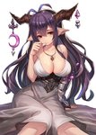 5_fingers breasts clothing dress female fingers hair horn humanoid_pointy_ears jewelry not_furry pendant pointy_ears purple_hair simple_background solo white_background raijuu cygames granblue_fantasy danua draph horned_humanoid humanoid 2016