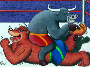 5_toes anthro audience barefoot blue_clothing bodily_fluids bottomwear brown_body brown_fur clothing curling_toes duo eyes_closed feet fighting_ring fist foot_fetish fur grey_body grey_fur group hooves horn laugh looking_at_another lying male male/male muscular muscular_anthro muscular_male on_front open_mouth plantigrade red_clothing shorts sitting sitting_on_another smile snout tears teeth tickle_fetish tickle_torture tickling tickling_feet toes unguligrade wrestler wrestling walterringtail moscato_(walterringtail) rusty_(walterringtail) bear bovid bovine cattle mammal 2015 traditional_media_(artwork)
