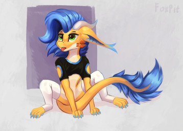 2_horns 4_toes anthro black_clothing black_topwear blue_claws blue_hair bottomless claws clothed clothing crop_top feet femboy footwear green_eyes hair horn legwear long_tail male open_mouth partially_clothed pawpads paws scales shirt simple_background sitting socks solo spread_legs spreading stockings tail teeth thigh_highs toe_claws toes tongue tongue_out topwear white_clothing white_legwear yellow_body foxpit mythology loksy_(foxpit) dragon kobold mammal mythological_creature mythological_scalie nardoragon scalie absurd_res digital_media_(artwork) hi_res shaded