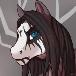 alternative_fashion black_hair corpse_paint facial_markings hair half-closed_eyes head_markings looking_at_viewer male markings metal metalhead narrowed_eyes simple_background solo kellwolfik equid equine horse mammal 1:1 digital_media_(artwork) icon shaded