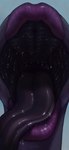 anthro black_body black_skin bodily_fluids female lips mouth_shot open_mouth purple_lips saliva saliva_on_tongue simple_background solo thick_lips tongue tongue_out yonkha yetzer_hara annelid jinn leech digital_media_(artwork) hi_res