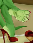 anthro clothing colored_nails feet female foot_fetish foot_focus footwear high_heels humanoid_feet nails plantigrade red_nail_polish red_nails red_toenails shoes soles solo teasing teasing_viewer teasing_with_feet toenails toes under_table wrinkled_feet wrinkles robinthefox elizabeth_(robinthefox) lizard reptile scalie hi_res