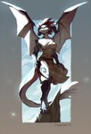 anthro breasts claws clothed clothing female fully_clothed hair horn membrane_(anatomy) membranous_wings non-mammal_breasts red_hair rock solo standing tail wings chadzime changeling_tale mythology rowan_ashfield_(changeling_tale) dragon mythological_creature mythological_scalie scalie hi_res