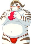 anthro asian_clothing band-aid bandage blue_eyes blush clothing east_asian_clothing eyewear fundoshi glasses holidays japanese_clothing kemono male overweight overweight_male red_clothing red_fundoshi red_underwear simple_background solo underwear white_background white_body 9dtq0 lifewonders tokyo_afterschool_summoners valentine's_day licho_(tas) felid mammal pantherine tiger 2025 absurd_res hi_res