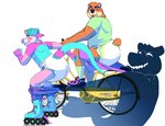 anthro assisted_exposure backwards_baseball_cap backwards_hat baseball_cap bicycle biking biped black_nose blue_body blue_clothing blue_fur blue_hat blue_headwear blue_shirt blue_topwear blush brown_body brown_fur clothed clothing diaper fur green_clothing green_shirt green_topwear group hat headgear headwear humiliation inline_skates long_tail looking_back male markings open_mouth open_smile pantsing pink_body pink_clothing pink_fur pink_hat pink_headwear pink_shirt pink_topwear public public_exposure roller_skates shirt silhouette simple_background skating smile tail teeth topwear trio two_tone_hat vehicle wearing_diaper white_background white_diaper daire301 bearinthebox_(character) daire american_opossum bear mammal marsupial shadow_creature virginia_opossum 2023 digital_media_(artwork) hi_res