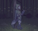 ambiguous_gender anthro detailed_background forest fur grass grey_body grey_fur night outside plant solo tree gavbat sai_wu canid canine fox mammal 2022 5:4 digital_media_(artwork)