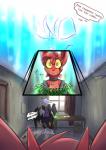a_story_with_a_known_end black_wings comic demon dialogue digital_media_(artwork) duo english_text exclamation_point fallen_angel felid fur hilix inside jonty male mammal red_body red_eyes red_fur ripli teleportation text wings
