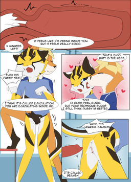 age_difference andromorph andromorph/male andromorph_penetrated animal_genitalia animal_penis anthro balls bent_over blonde_hair blue_clothing blue_eyes blush bodily_fluids canine_genitalia canine_penis classroom clothing cum cum_inside dialogue duo ejaculation face_lick fur genital_fluids genitals hair heart_symbol intersex intersex/male intersex_penetrated knot knotted_penis leaking_anus licking male male_penetrating male_penetrating_andromorph male_penetrating_intersex multicolored_body multicolored_fur older_penetrated orange_body orange_fur pawpads paws penetration penis profanity school sex tail text tongue vulva yellow_body yellow_fur young young_on_young young_penetrated steel_cat steel_cat_(character) tycloud canid canine domestic_cat felid feline felis fox mammal absurd_res comic english_text hi_res