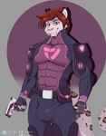 5_fingers abs anthro armor belt biceps bulge clothing detailed_bulge fingers green_eyes hair looking_at_viewer male muscular muscular_anthro muscular_male nipple_outline pecs ranged_weapon red_hair simple_background solo tight_clothing weapon sly_shadex darius_(snowdarius) felid mammal pantherine snow_leopard colored_sketch hi_res sketch