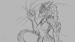 16:9 2020 4_fingers anthro breasts breath_powers claws digital_drawing_(artwork) digital_media_(artwork) dragon elemental_manipulation female fingers fire fire_breathing fire_manipulation grey_background horn magic monochrome mythological_creature mythological_scalie mythology nipples non-mammal_breasts nude scales scalie simple_background sketch solo watsup widescreen