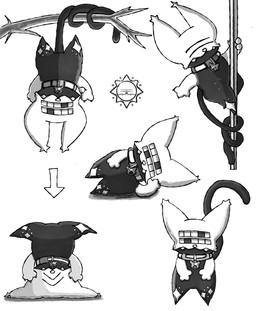 4_eyes anthro bell collar dancing falling fangs group hanging_by_tail male male/male multi_eye pole pole_dancing solo star tail teeth pixmeer meer_(pixmeer) domestic_cat felid feline felis mammal absurd_res hi_res