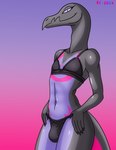 anthro bisexual_pride_colors black_bra black_clothing black_panties black_underwear bow_panties bow_underwear bra clothed clothing crossdressing femboy lgbt_pride lingerie looking_at_viewer male panties panty_bulge pride_colors smile smirk solo underwear enlightenedcat nintendo pokemon generation_7_pokemon pokemon_(species) salazzle scalie hi_res