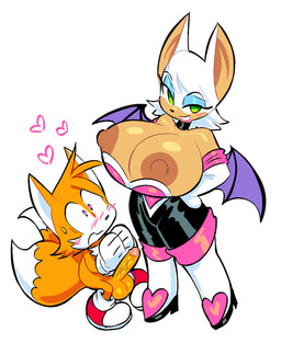 age_difference anthro bedroom_eyes big_breasts big_penis blush breasts clothed clothing erection female genitals heart_symbol huge_breasts looking_at_another looking_at_viewer male narrowed_eyes nipples penis seductive topless vein veiny_penis young younger_male theguywhodrawsalot sega sonic_the_hedgehog_(series) miles_prower rouge_the_bat bat eulipotyphlan hedgehog mammal hi_res