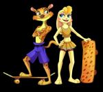 3_toes barefoot blush bottomwear clothing duo feet female male midriff navel plantigrade shorts skateboard skirt sport toes vehicle vihor405 activision spyro_the_dragon bianca_(spyro) hunter_(spyro) cheetah felid feline lagomorph leporid mammal rabbit alpha_channel hi_res