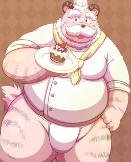 anthro asian_clothing belly cake clothing dessert east_asian_clothing food fundoshi fur hat headgear headwear humanoid_hands japanese_clothing male overweight overweight_anthro overweight_male shirt simple_background solo topwear underwear white_body white_fur lako bear mammal polar_bear ursine 2015 hi_res